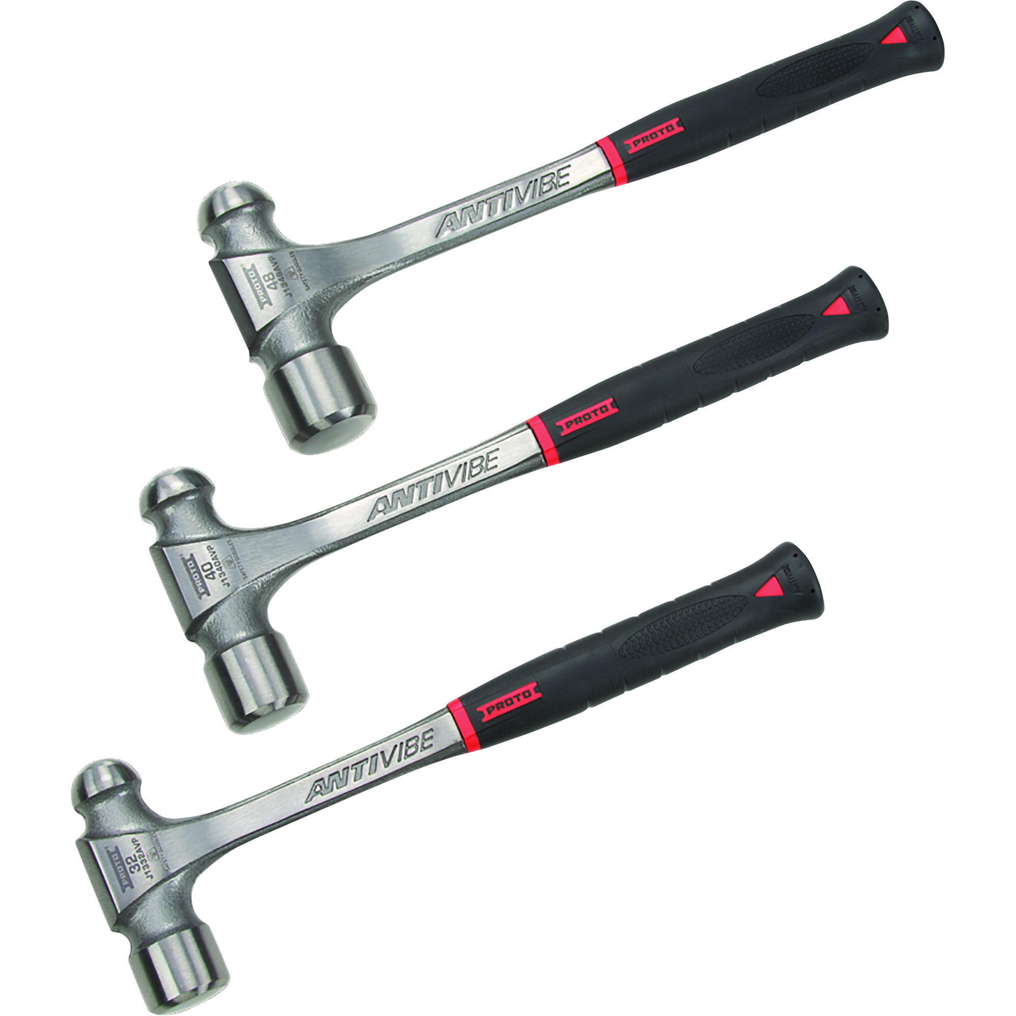 Proto 3-Pc. Set of Anti-Viber Ball Pein Hammers, Model# J1303AVPS